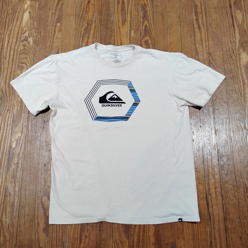 Quiksilver Shirt Mens XL Beige Skateboard Skater Swim Surf Waves Beach Casual T